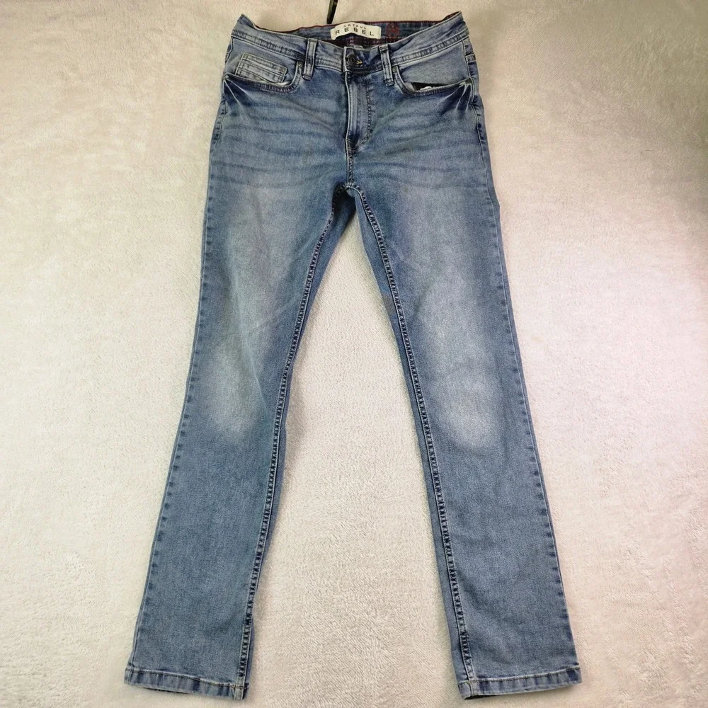 Artful Rebel Mens Slim Straight Light Wash Blue Denim Jeans 32W 32L Distressed